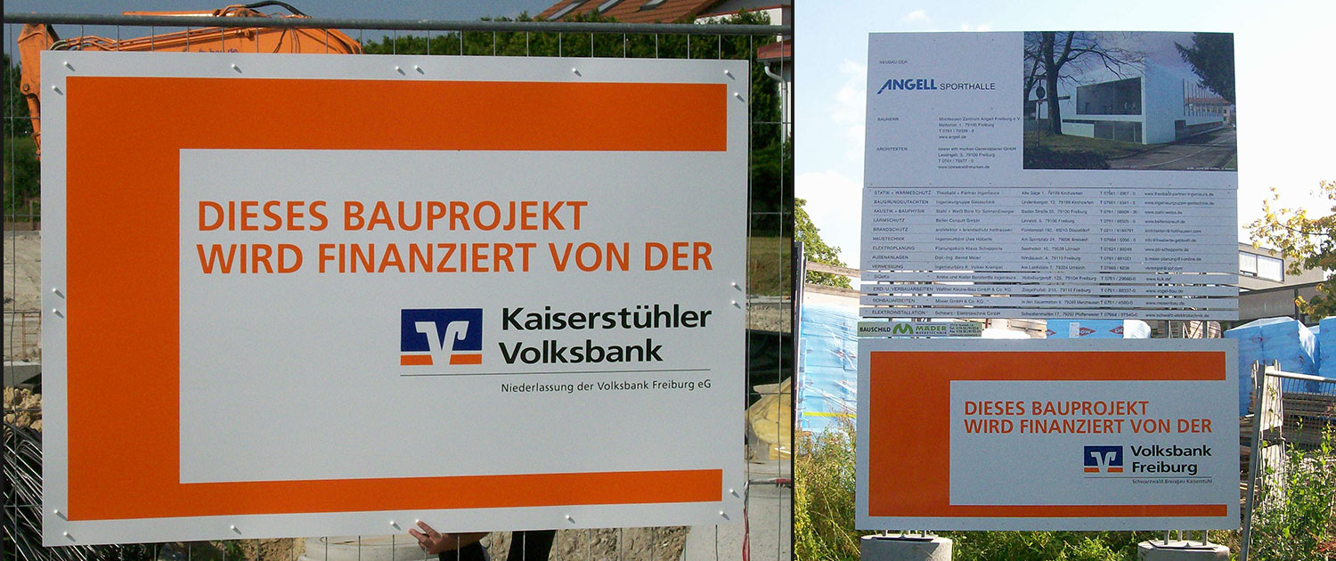 Bauschild Volksbank, Werbetechnik in Freiburg